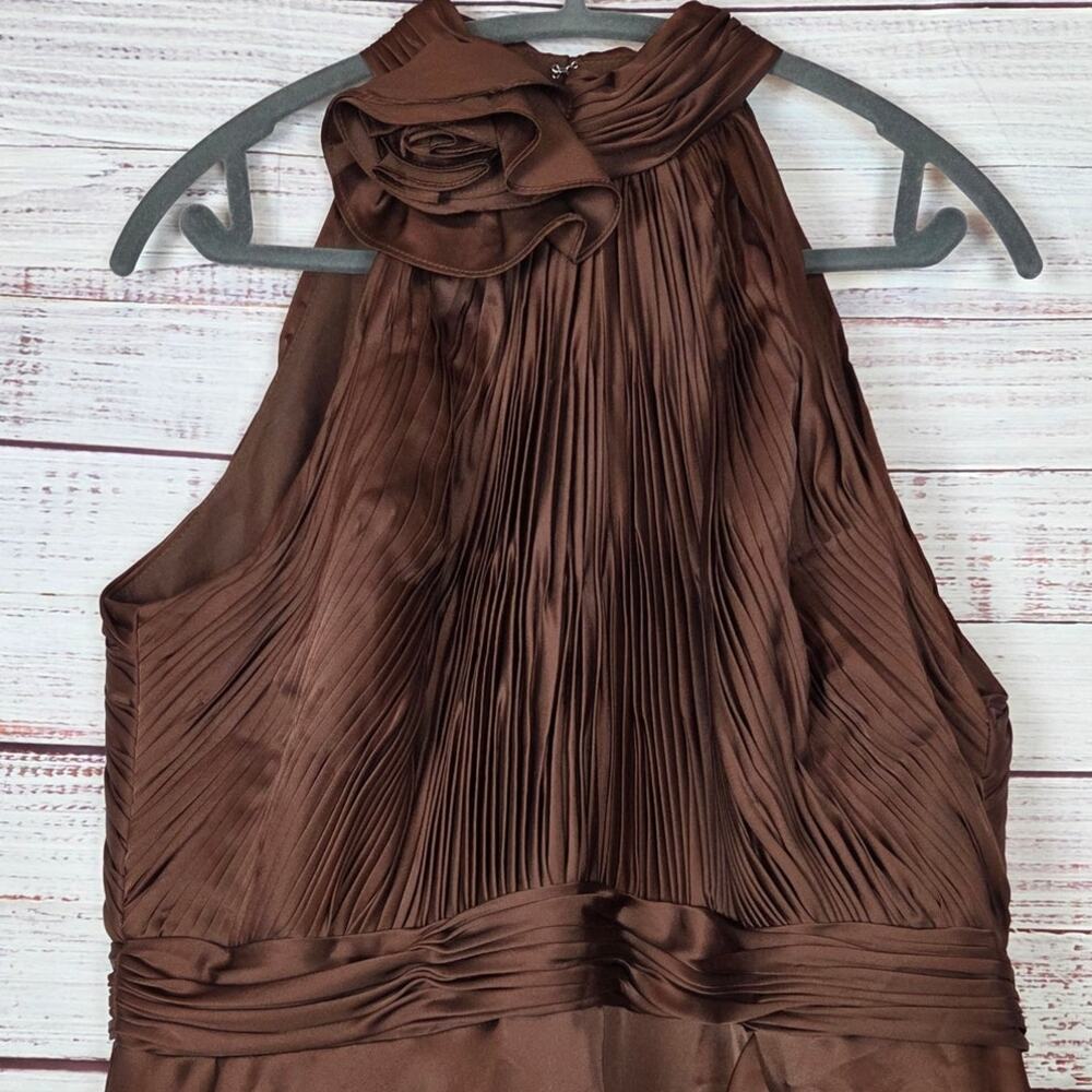 Mac Duggal Formal Tea-Length Dress 14 Cocoa Brown Asymmetric Pleated Ruffle NWT - Picture 8 of 16